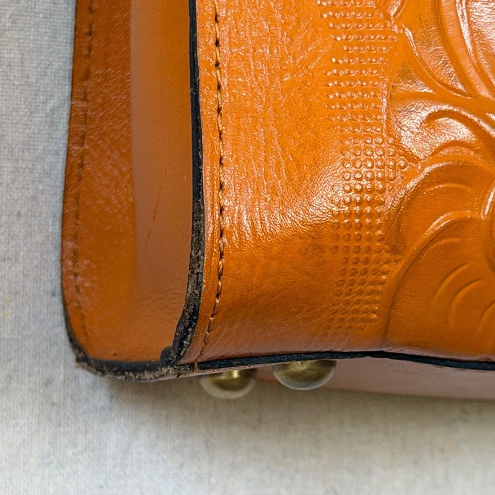 Orange Tooled Leather Patricia Nash Satchel Bag Boho Vintage Y2K Medium